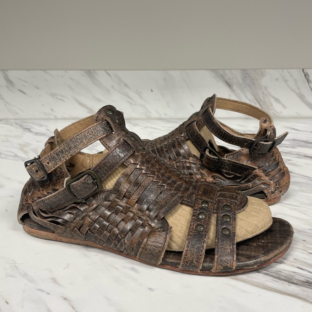 Bed Stu Brown Woven Leather Gladiator Sandals